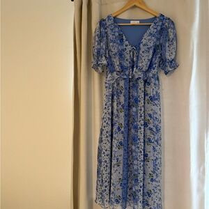 LC Lauren Conrad Blue Floral Midi Dress